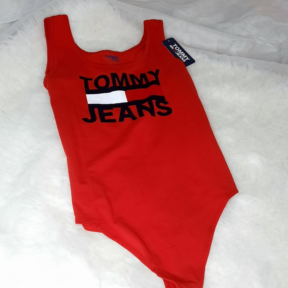 SOLD Red Tommy one piece tank top with snap crotch NWT